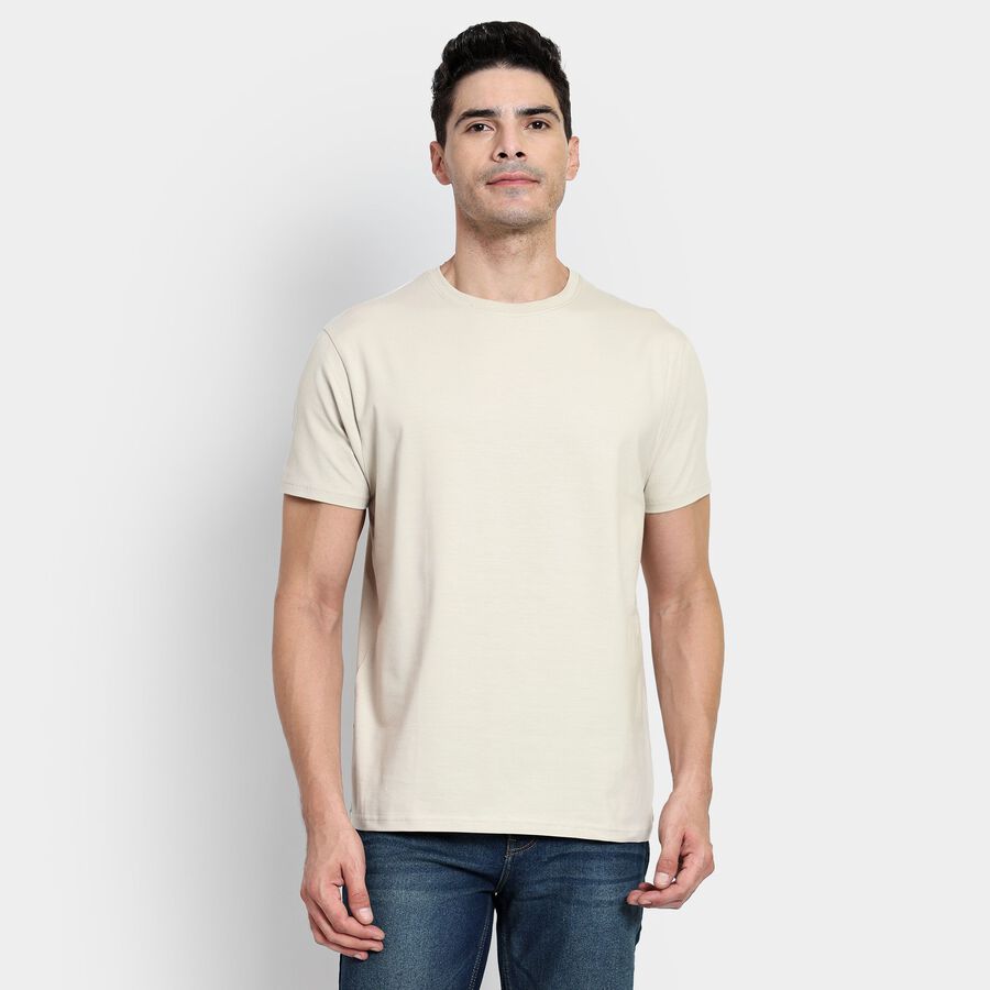 Men's Round Neck Half Sleeves T-Shirt, Off White, large image number null