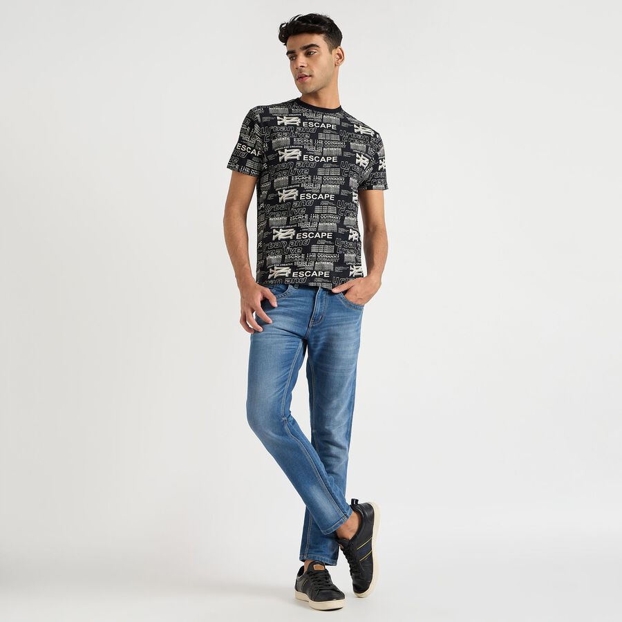 Men's 100% Cotton Round Neck Half Sleeves T-Shirt, काला, large image number null