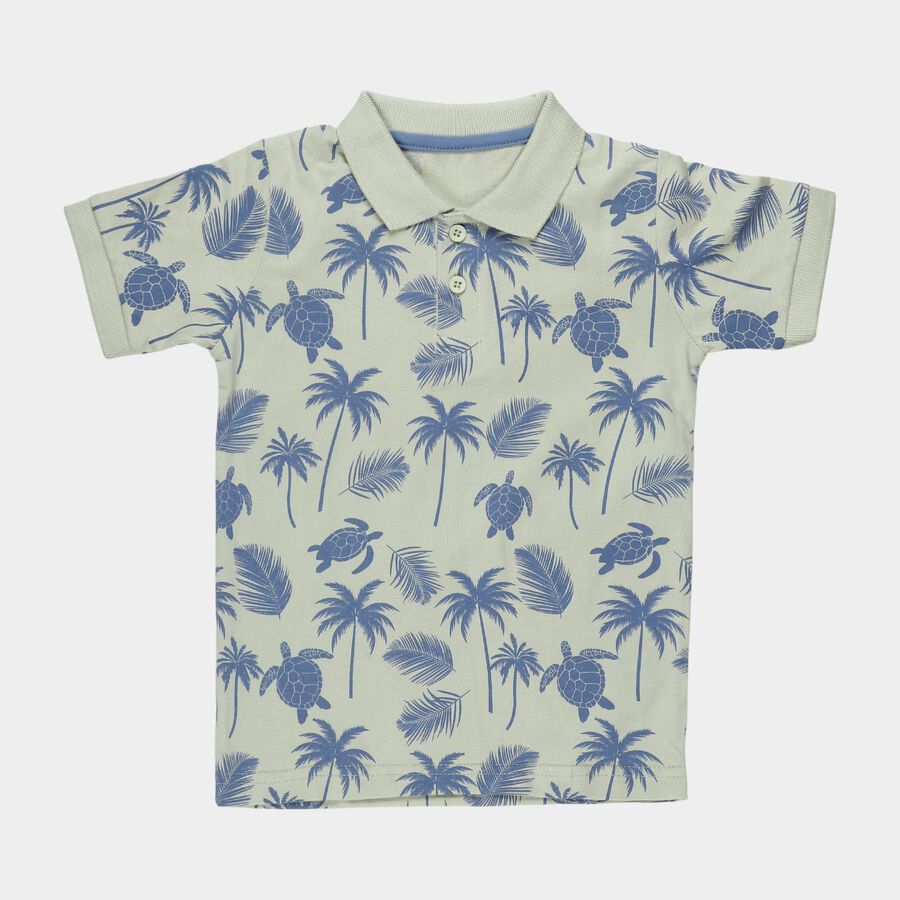 Boys Light Green Cotton Polo Neck Casual T-Shirt, Light Green, large