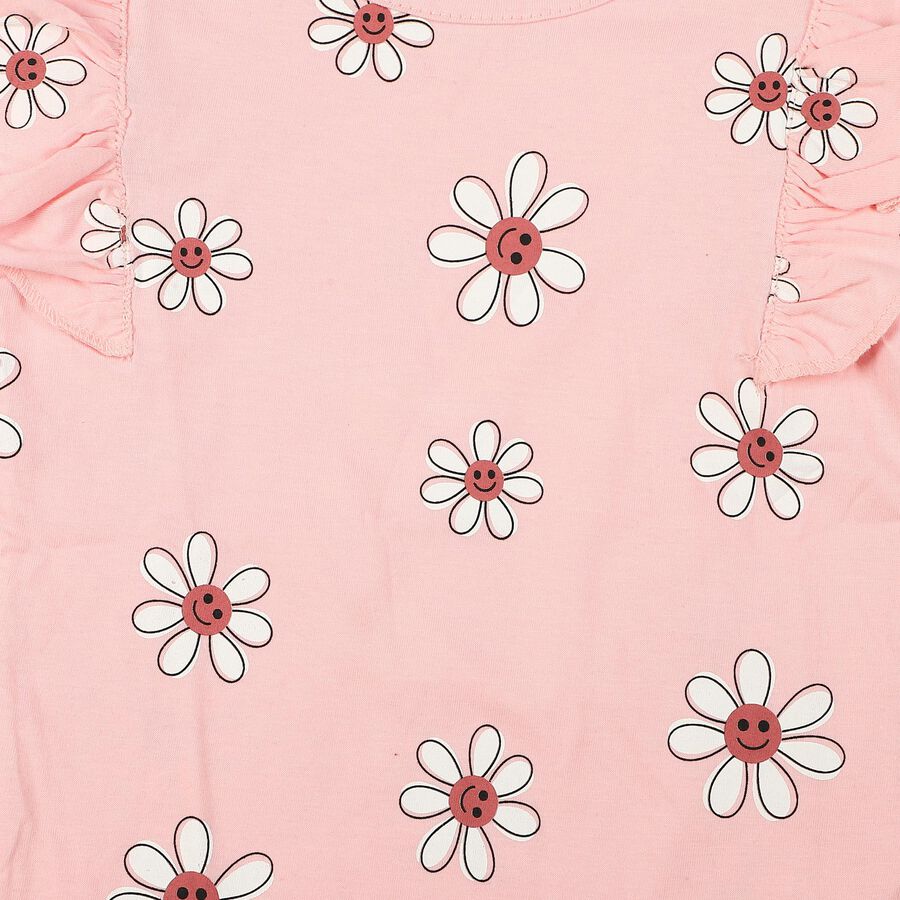 Girls Pink Cotton Round Neck Regular T-Shirt, Pink, large