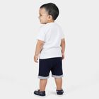 Infants' Navy Cotton Round Neck Striped Baba Suit, नेवी ब्लू, small