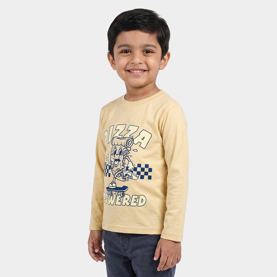 Boys Yellow Cotton Blend Round Neck Regular Boys T-Shirt, Yellow, large