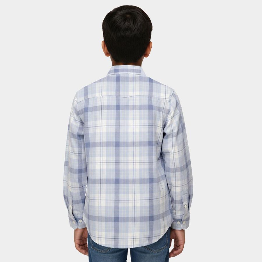 Boys Light Powder Blue Checkered Classic Collar Casual Shirt, Light Blue, large image number null