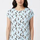 Women Light Blue Round Neck T-Shirt Style Nighty, Light Blue, small
