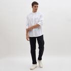 Men's Snow White Cotton Mandarin Collar Casual Shirt, सफ़ेद, small image number null