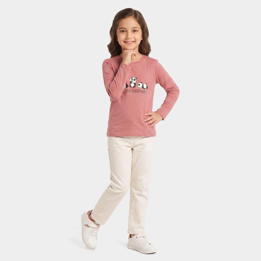 Girls Pink Round Neck Regular Top, गुलाबी, large