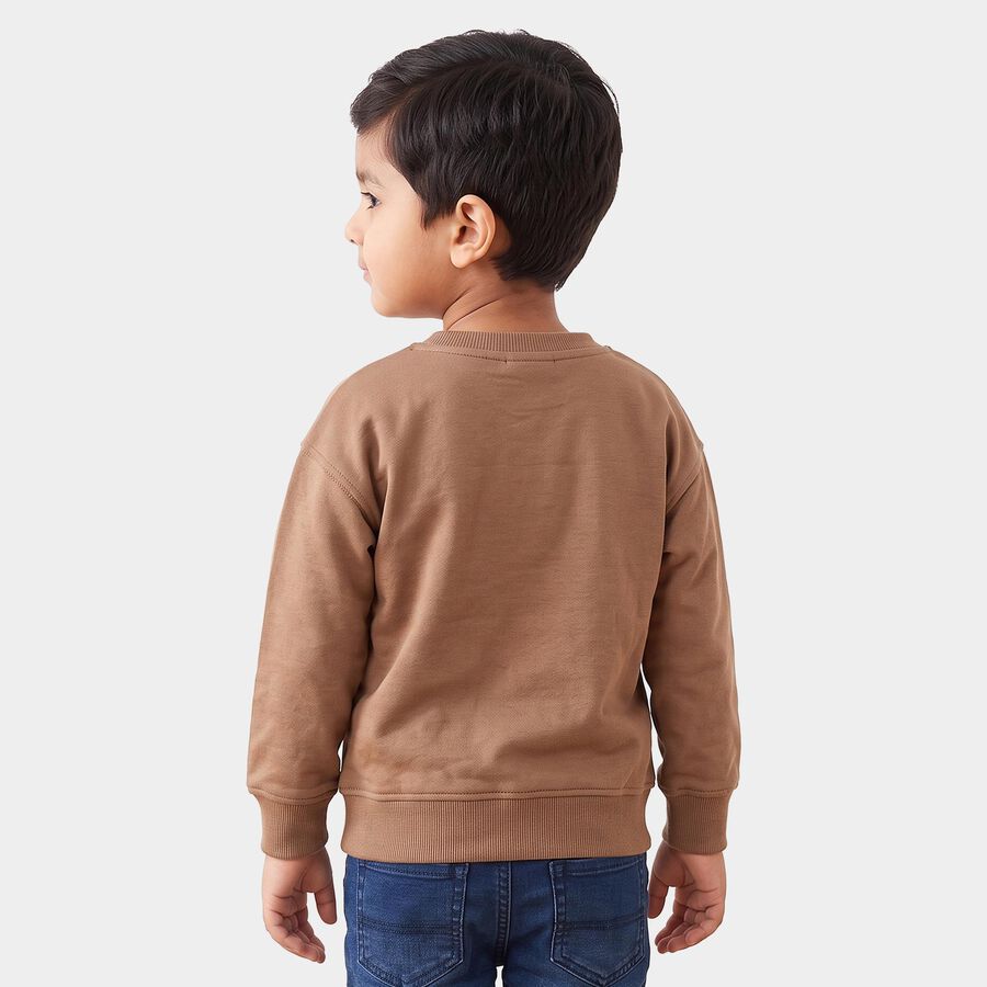 Boys Brown Crew Neck Graphic Print Sweatshirt, Brown, large