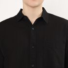 Men's Jet Black Cotton Classic Collar Casual Shirt, काला, small