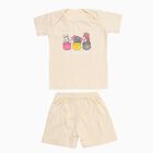 Infants' Beige Cotton Round Neck Graphic Baba Suit, Beige, small