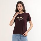 Women's Maroon Cotton Round Neck Casual T-Shirt, Wine, small