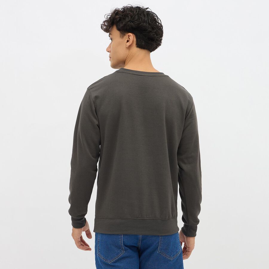 Men's Dark Charcoal Grey Crew Neck Casual Sweatshirt, Dark Grey, large image number null