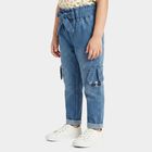 Girls' Light Blue Cargo Fit Tie-Up Waist Jeans, Light Blue, small