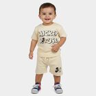 Infants' Beige 100% Cotton Round Neck Graphic Print Baba Suit, Beige, small
