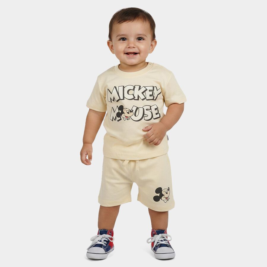 Infants' Beige 100% Cotton Round Neck Graphic Print Baba Suit, Beige, large