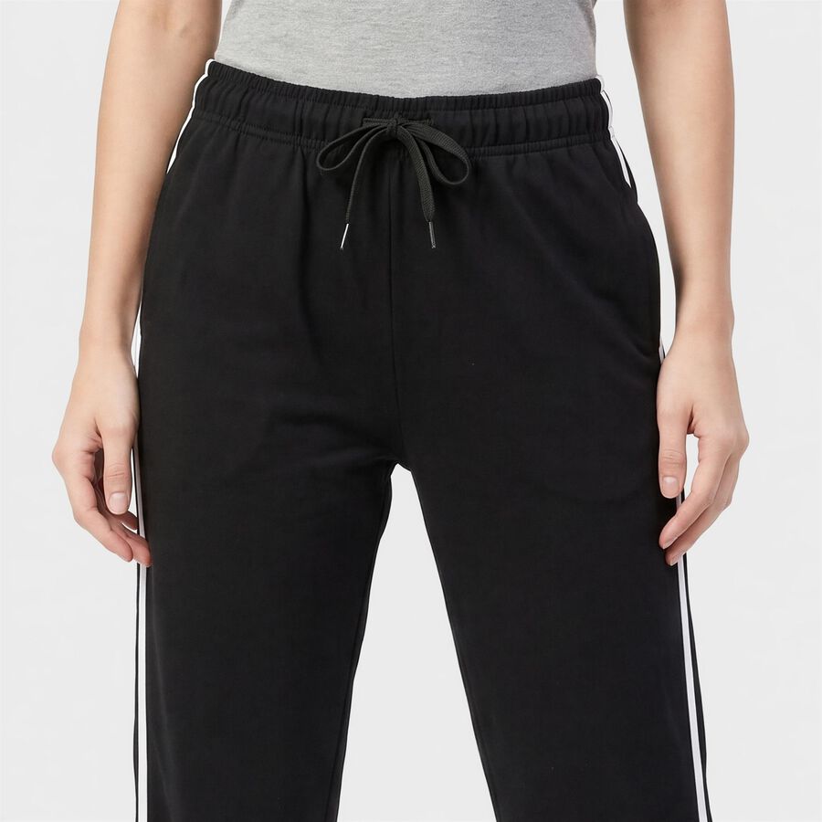 Women's Black Straight Fit Side-Striped Track Pants, Black, large
