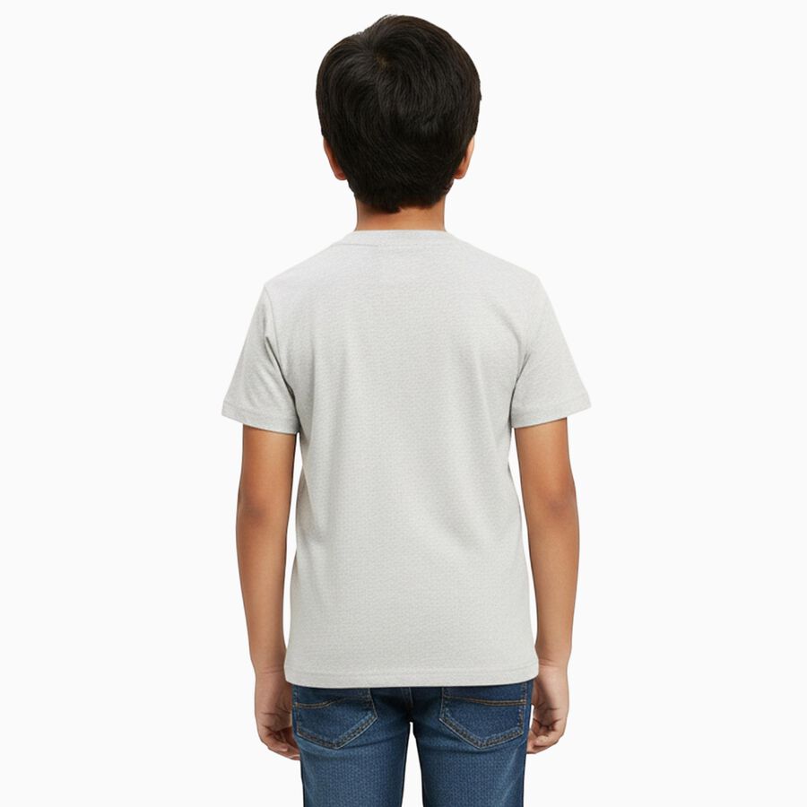 Boys Light Grey Crew Neck Casual Half Sleeve T-Shirt, Ecru Melange, large image number null