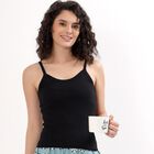 Women's Jet Black Cotton Scoop Neck Casual Slip, Black, small