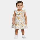 Infant Girls' White Flared Floral Printed Ruffle Neck Frock, Off White, small