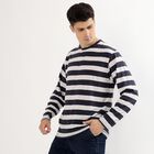 Men's Navy and White Crew Neck Casual T-Shirt, मध्यम नीला, small image number null