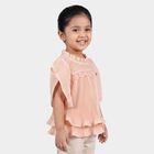 Girls Peach Round Neck Regular T-Shirt, Peach, small