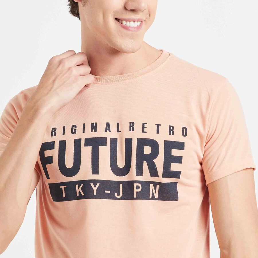 Printed Round Neck T-Shirt, Peach, large image number null