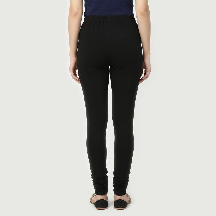 Women's Black Slim Fit Elastic Waist Churidar, काला, large