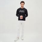 Men's Jet Black Crew Neck Graphic Sweatshirt, काला, small image number null
