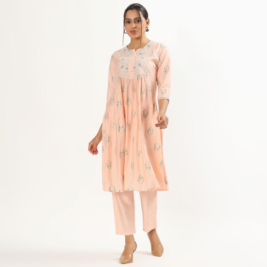 Women's Peach Embroidered Ethnic Set, Peach, large image number null