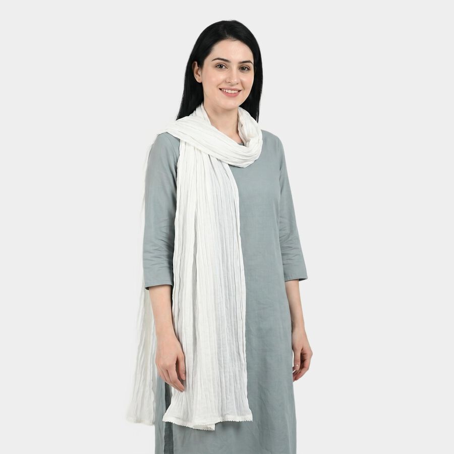 Women's White Solid Dupatta, White, large