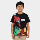 Boys' Jet Black Cotton Crew Neck Graphic Printed T-Shirt, Black, small