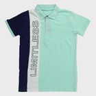 Boys Mint Green Cotton Polo Neck Graphic T-Shirt, Light Green, small