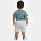 Infants' Teal Blue Cotton Round Neck Printed Baba Suit, Teal Blue, small