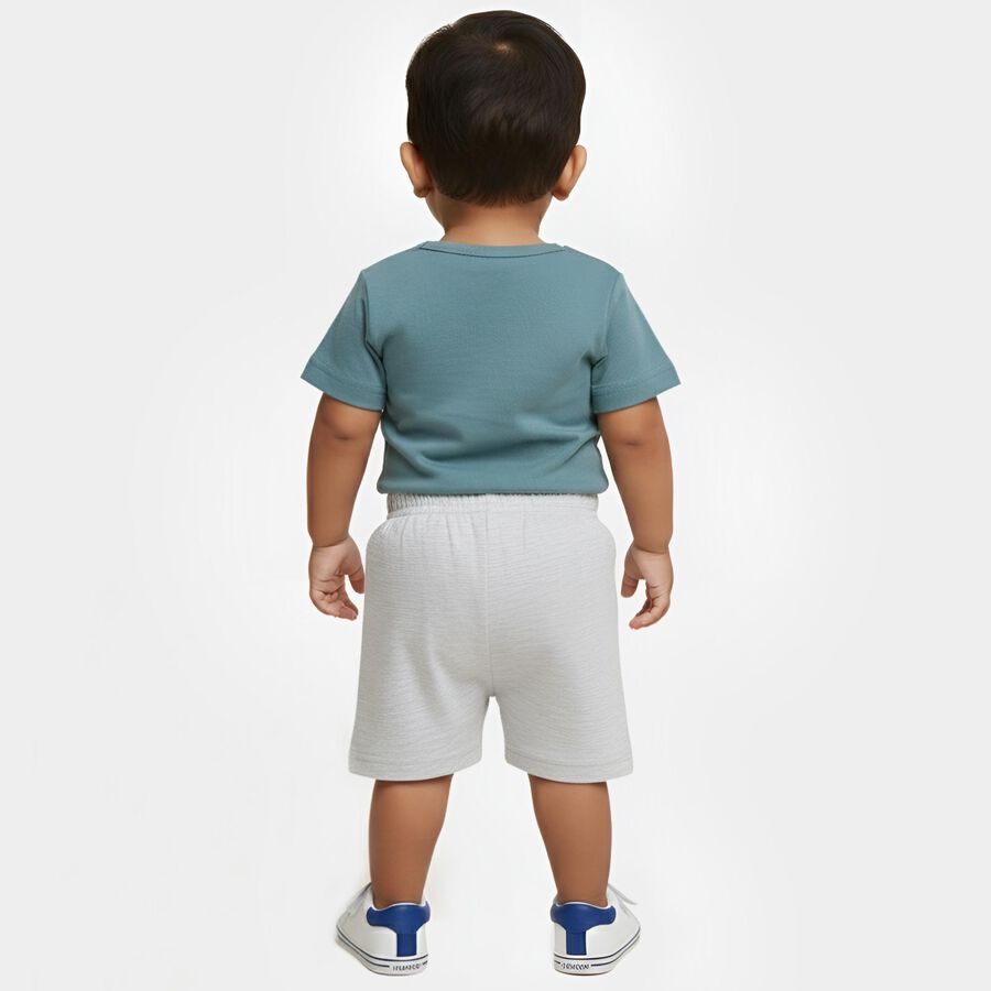 Infants' Teal Blue Cotton Round Neck Printed Baba Suit, Teal Blue, large