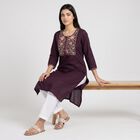 Women's Purple Round Neck Embroidered Kurta, बैंगनी, small