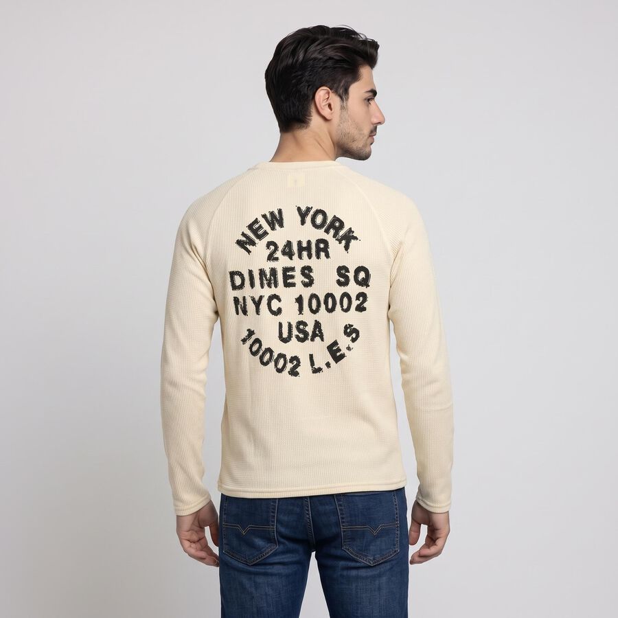 Men's Beige Round Neck Raglan T-Shirt, गहरा पीला, large