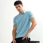 Men's Light Blue Polo Neck Striped T-Shirt, Light Blue, small image number null