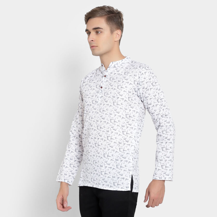 Printed Mandarin Collar Kurta, White, large image number null
