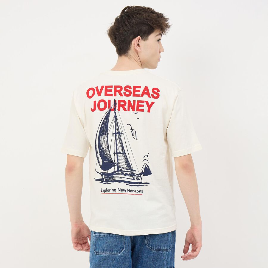 Men's Off White Cotton Round Neck Casual T-Shirt, Off White, large