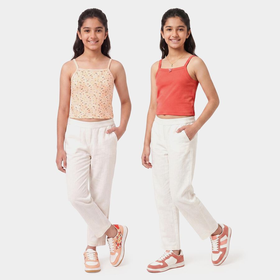 Girls' Peach Cotton Square Neck Sleeveless Vest, पीच, large