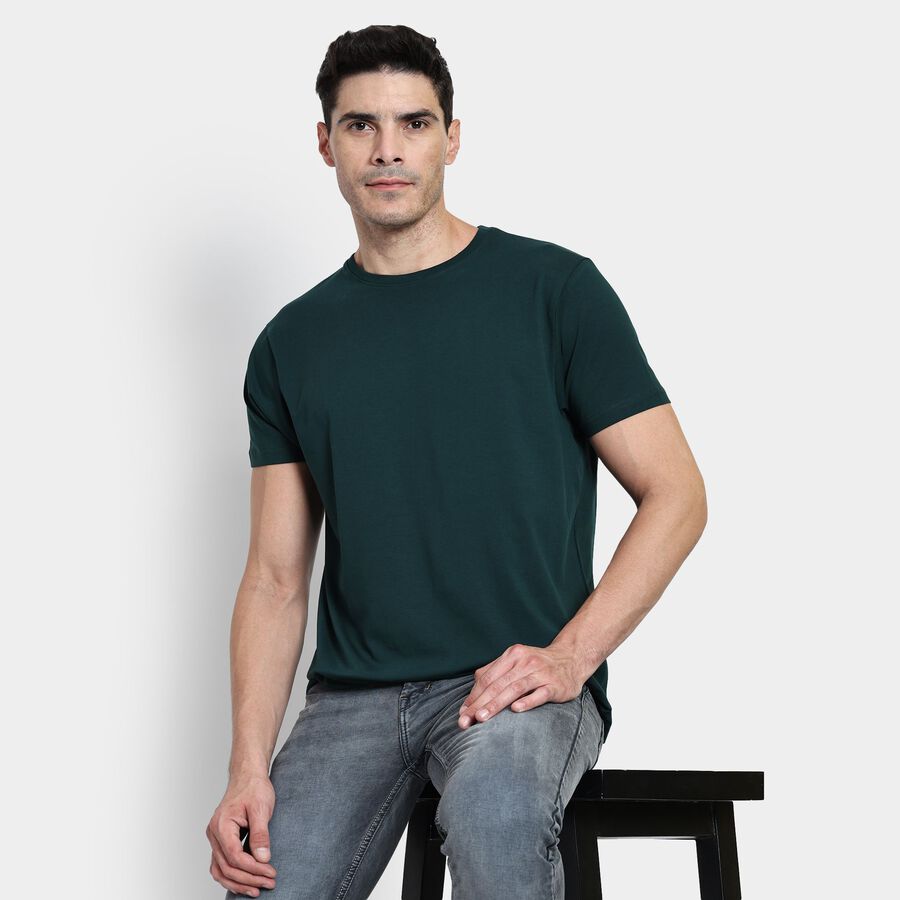 Men's Round Neck Half Sleeves T-Shirt, गहरा हरा, large image number null