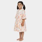 Girls' Pastel Floral Cotton Blend Bell Sleeve Frock, Off White, small image number null