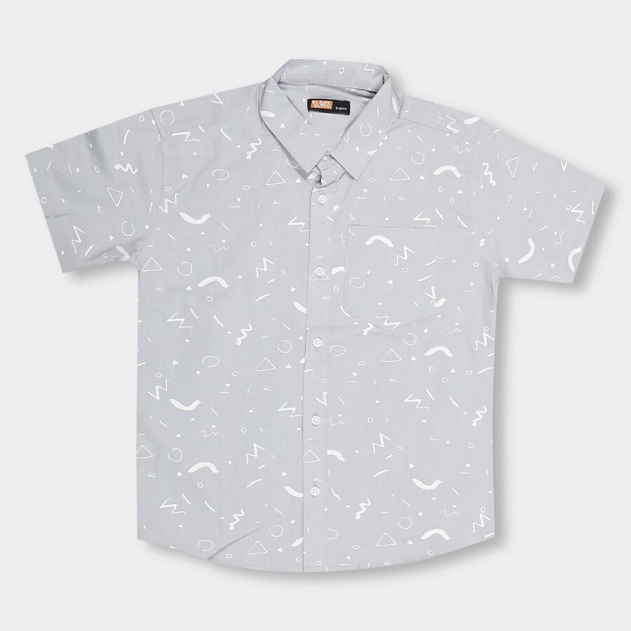 Boys' Light Grey Regular Collar Casual Shirt, Light Grey, large image number null
