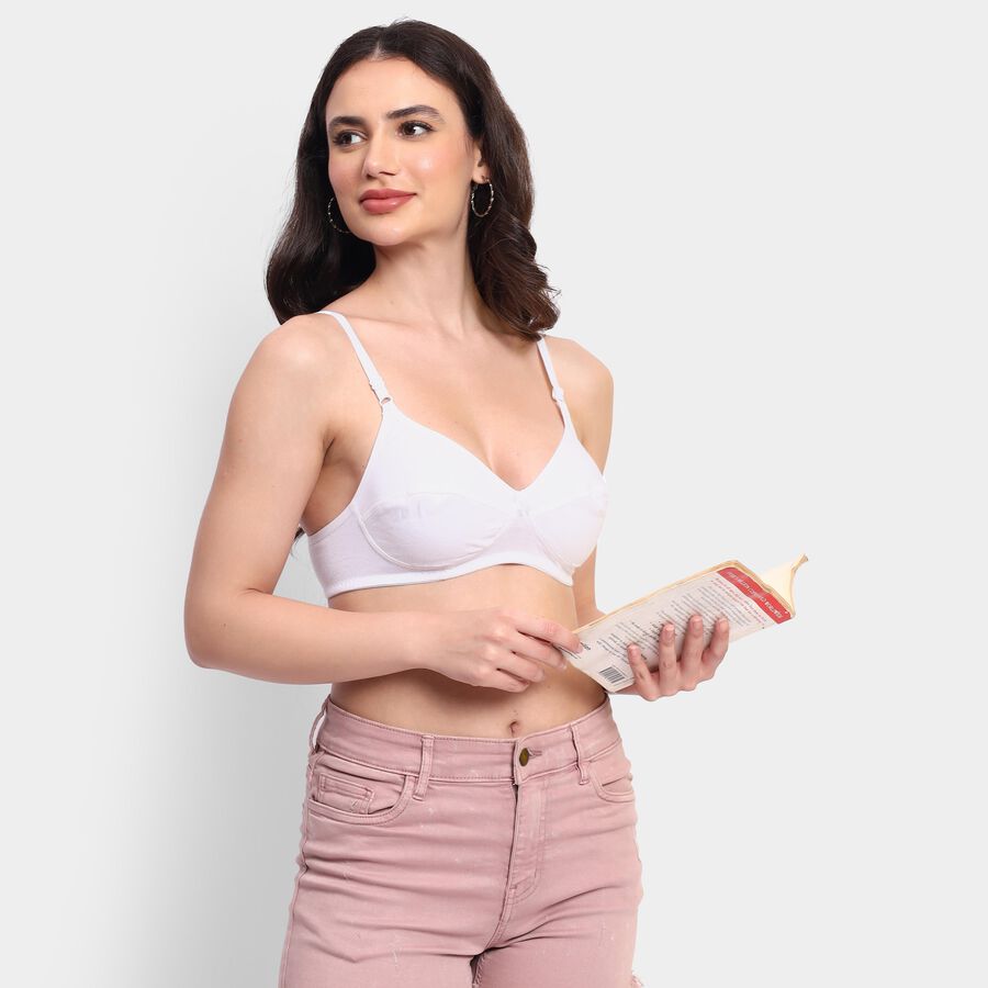 Ladies' 100% Cotton Bra, White, large image number null