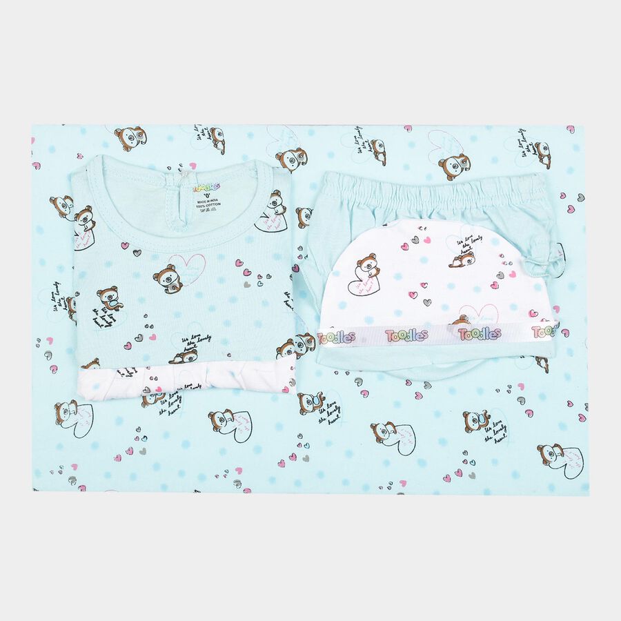 Infants Cotton Printed Baby Gift Set, Light Blue, large image number null