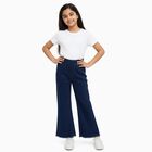 Girls' Dark Blue Wide-Leg Frayed Jeans, गहरा नीला, small image number null