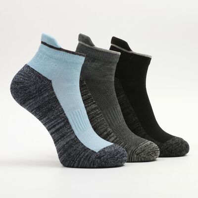 Men Ankle Length Regular Fit Pack of 3 Socks ( Black, Blue, Charcoal )