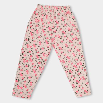 Girls' Light Pink Floral Printed Cotton Blend Pyjama