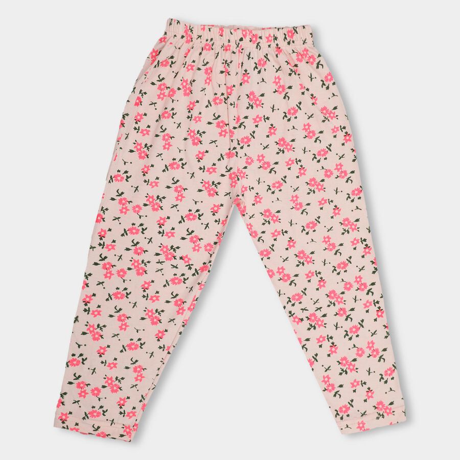 Girls' Light Pink Floral Printed Cotton Blend Pyjama, Light Pink, large image number null
