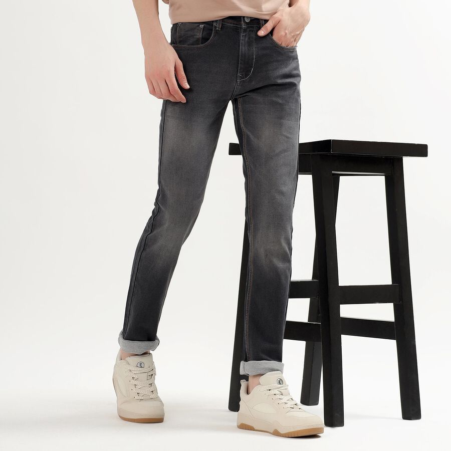 Men's Faded Black Skinny Fit Five Pocket Jeans, Dark Grey, large image number null