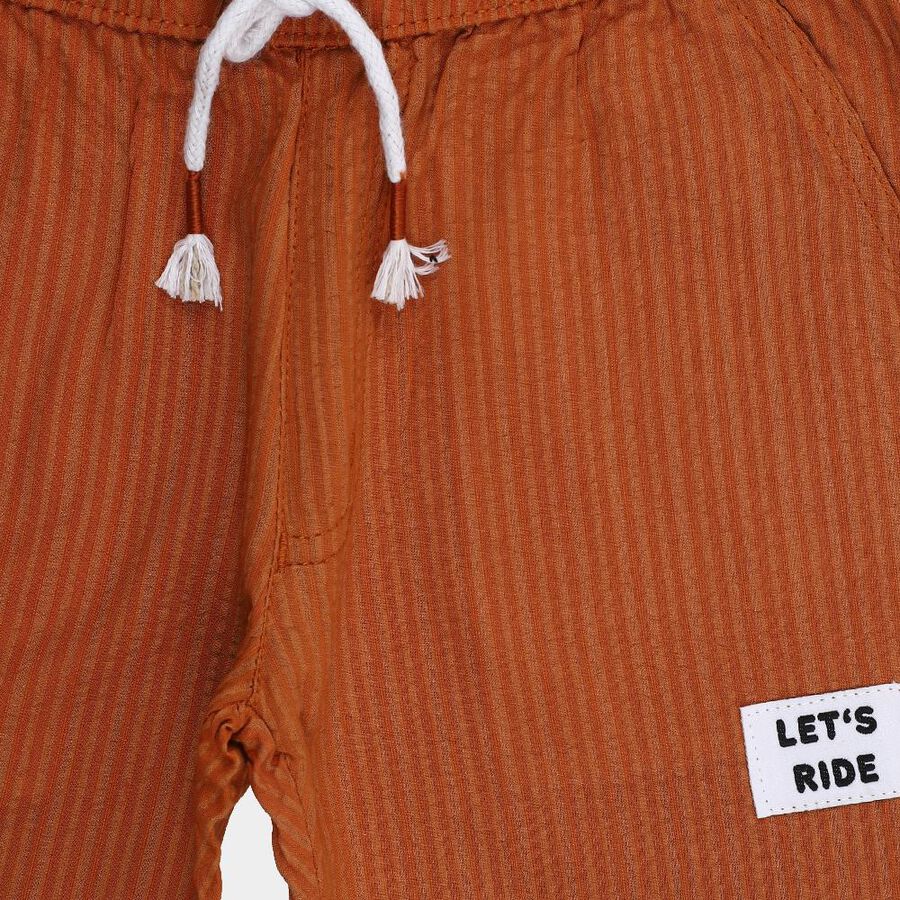 Boys' Rust Orange Ribbed Elastic Waist Bermuda Shorts, भूरा, large image number null